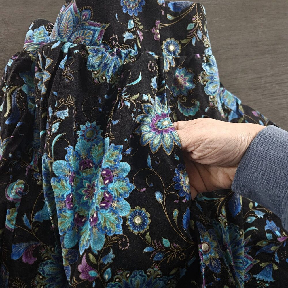 ModCloth Womens S A-line Skirt Dark Floral Blue Pockets Retro Rockabilly Lined - Picture 5 of 8